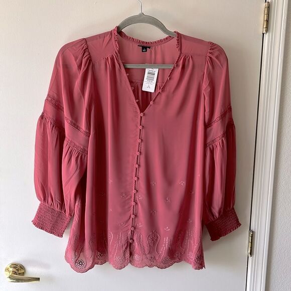 Torrid Chiffon Eyelet Embroidered Blouse Size 1x (14-16) NWT Mauvewood - Picture 1 of 7